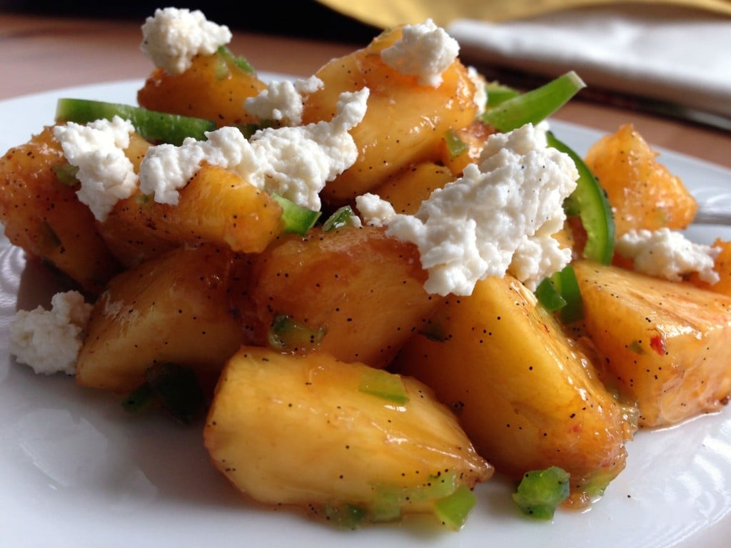 Jalapeño Vanilla Peaches with Buttermilk Cheese