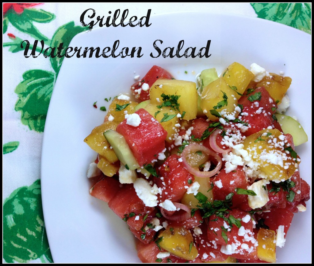 #Grilled #Watermelon #Salad with feta and cucumbers. TheHungryTravelerBlog.com #GrilledWatermelonSalad