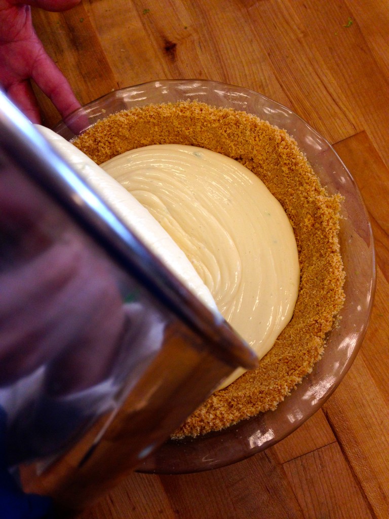 Pour the easy key lime pie recipe batter into the pan.  #KeyLimePie #Easy #Recipe