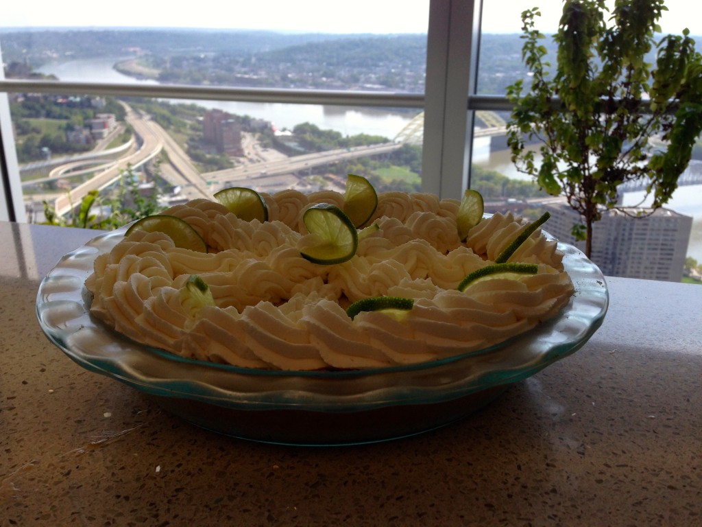 Easy Key Lime Pie Recipe with #Cincinnati in the background  #Easy #KeyLimePie #Recipe