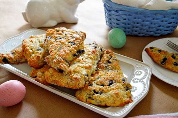 Blueberry Lemon Buttermilk Scones - moist, tender, and just barely sweet.  These come together quickly and are perfect for a weekend breakfast or brunch! | www.thehungrytravelerblog.com