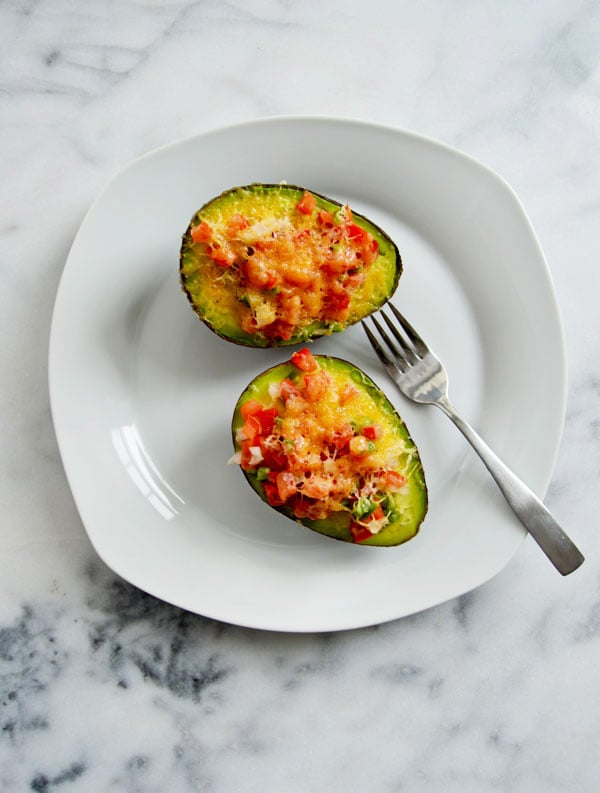 Baked Avocado - Take an avocado, filled it with pico de gallo, top it with shredded cheese and baked until melty and warm. Delicious and healthy!