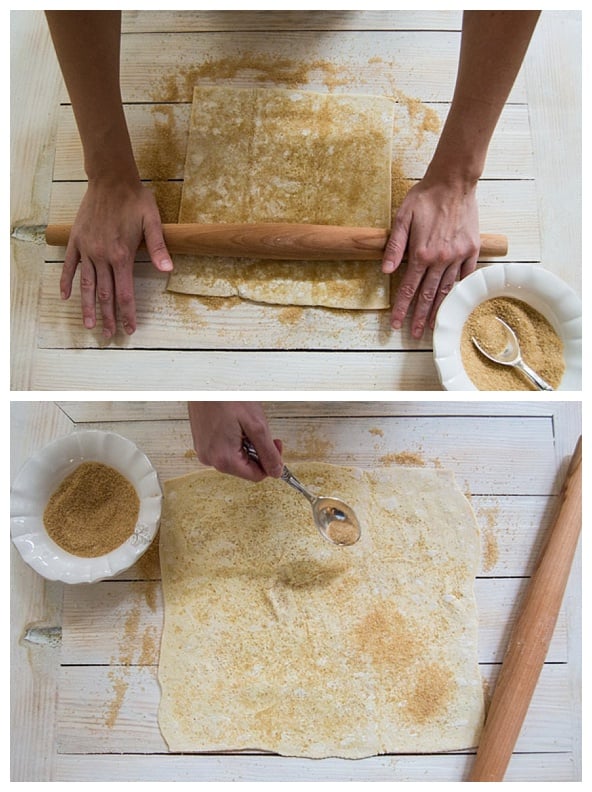 rolling out the palmier dough