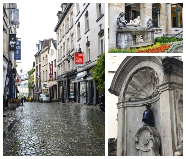 The rainy streets and the Mannekin-Pis on the Brussels Beer and Chocolate Tour