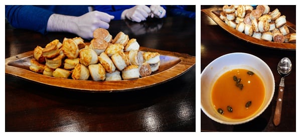 Tiny Hungarian cheese biscuits called pogacsa and pumpkin soup on the Taste Hungary Budapest Food Tour