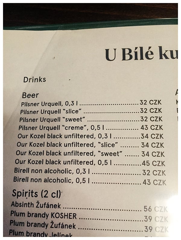 beer-menu-prague | foods to eat in prague