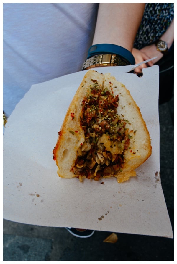 Street food sandwich on Istanbul Grand Bazaar Tour