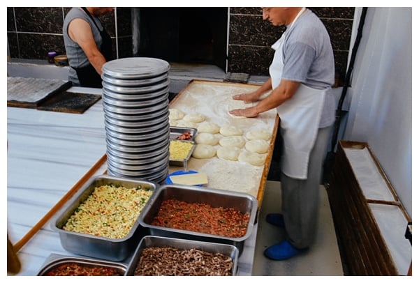 making Turkish pizza on Istanbul Grand Bazaar Tour