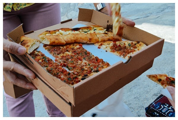 turkish pizza on Istanbul Grand Bazaar Tour