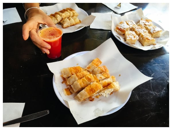 borek and juice on Istanbul Grand Bazaar Tour