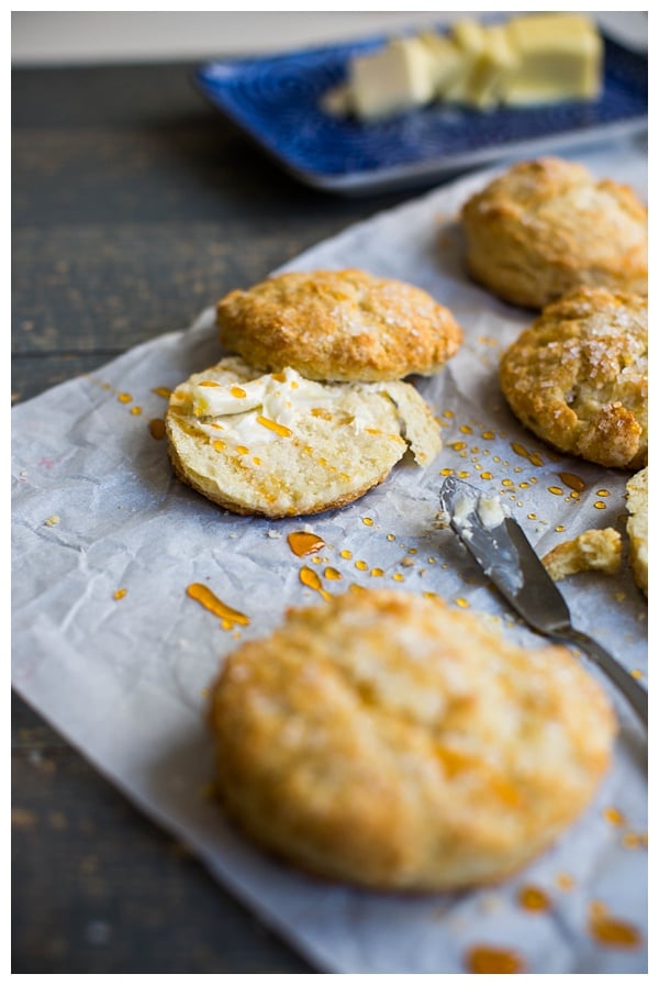 Buttermilk Biscuits -- flaky, buttery, and delicious! This versatile recipe is good for everything from biscuits and gravy to strawberry shortcake.