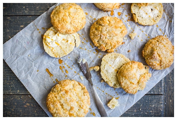 Buttermilk Biscuits -- flaky, buttery, and delicious! This versatile recipe is good for everything from biscuits and gravy to strawberry shortcake.