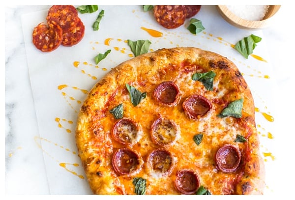 Hot Honey and Soppressata Pizza is an unexpected but perfect twist on a traditional pizza. Sweet, spicy and completely mind-blowing! 