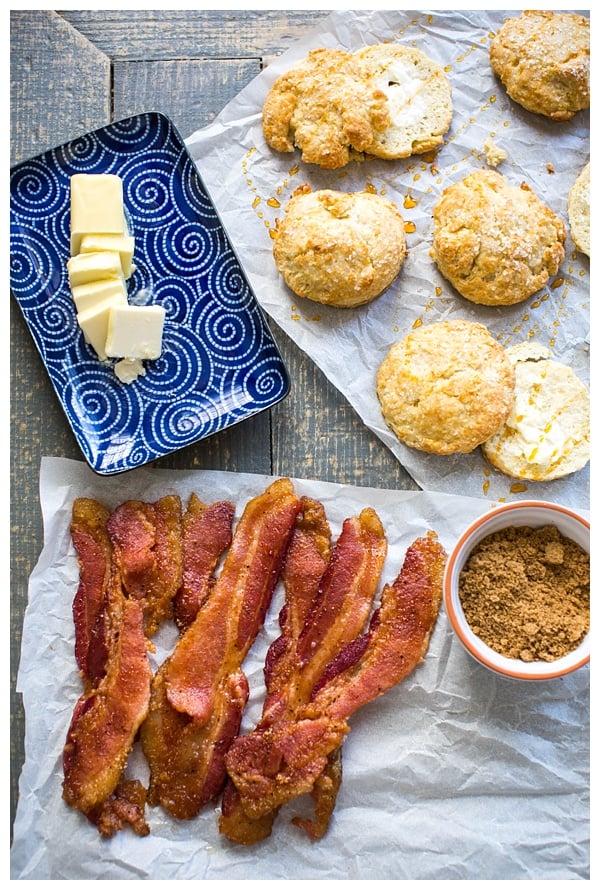 Sweet and Spicy Bacon inspired by the famous Chronic Bacon at Nashville's Biscuit Love. A rub of brown sugar, cayenne pepper & spices make this bacon sweet, spicy & smokey.