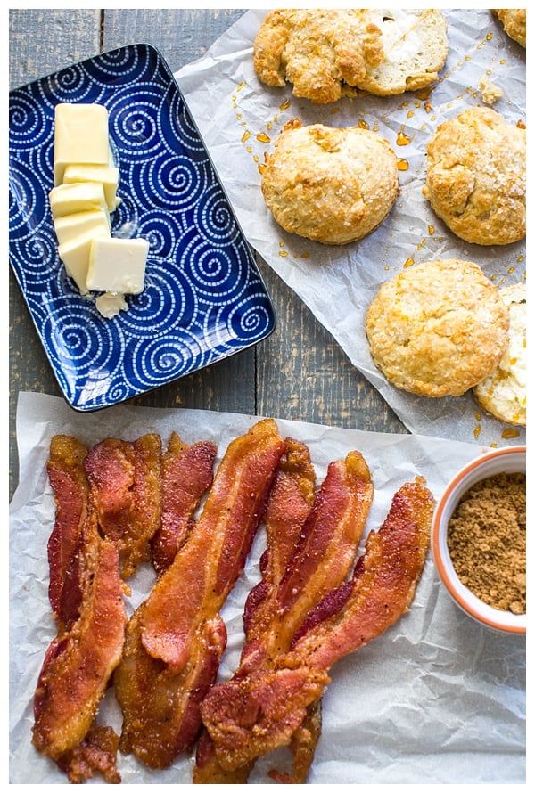 Sweet and Spicy Bacon inspired by the famous Chronic Bacon at Nashville's Biscuit Love. A rub of brown sugar, cayenne pepper & spices make this bacon sweet, spicy & smokey.