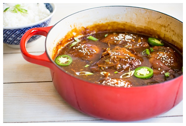 Vietnamese Caramel Chicken -- chicken thighs braised in a sweet and spicy caramel sauce with jalapeños, ginger, and scallions. Serve it with steamed veggies and rice and it's a perfect weeknight dinner. 