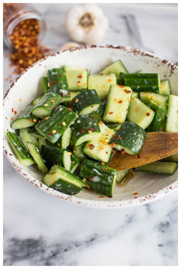 Cucumber Salad with Garlic is an easy side dish that can be thrown together with just a few ingredients. It's flavorful and healthy and can be dressed up or down for any occasion. 