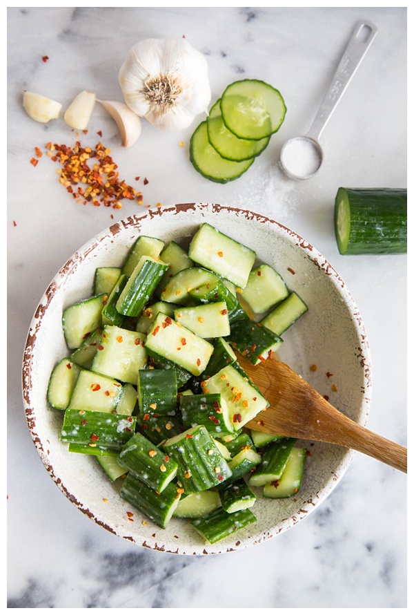 Cucumber Salad with Garlic is an easy side dish that can be thrown together with just a few ingredients. It's flavorful and healthy and can be dressed up or down for any occasion. 