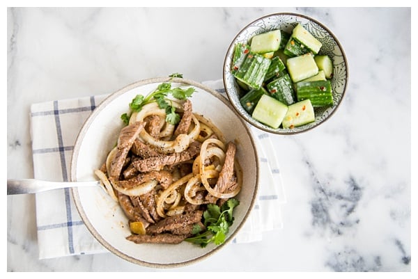 Stir-Fried Beef with Black Pepper is an easy stir-fry made with coarsely cracked black pepper, onions, and oyster sauce. Serve with rice and a cucumber salad for wonderful authentic Chinese meal!