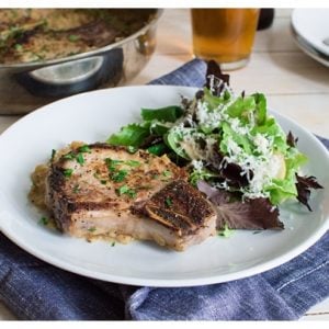 Apple Cider Marinated Pork Chops with Apple Pan Sauce -- Pork chops marinated in apple cider, seared and roasted & finished with a creamy apple pan sauce.