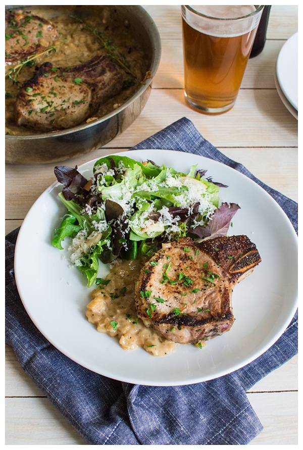 Apple Cider Marinated Pork Chops with Apple Pan Sauce -- Pork chops marinated in apple cider, seared and roasted & finished with a creamy apple pan sauce.