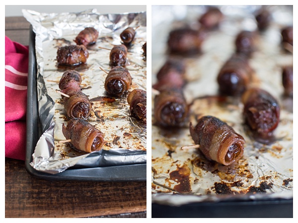 Bacon-Wrapped Dates -- Dates are stuffed with Manchego cheese and slivered almonds, then wrapped in bacon and drizzled with honey. Perfect party appetizer! 