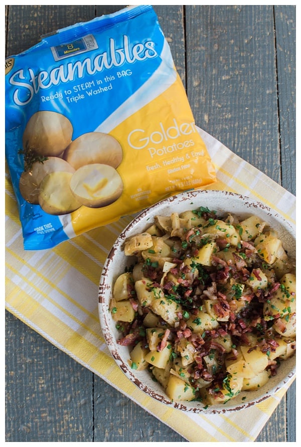 German Potato Salad is a sweet and sour potato salad with bacon, onion and fresh herbs. It's best served warm or at room temperature. 